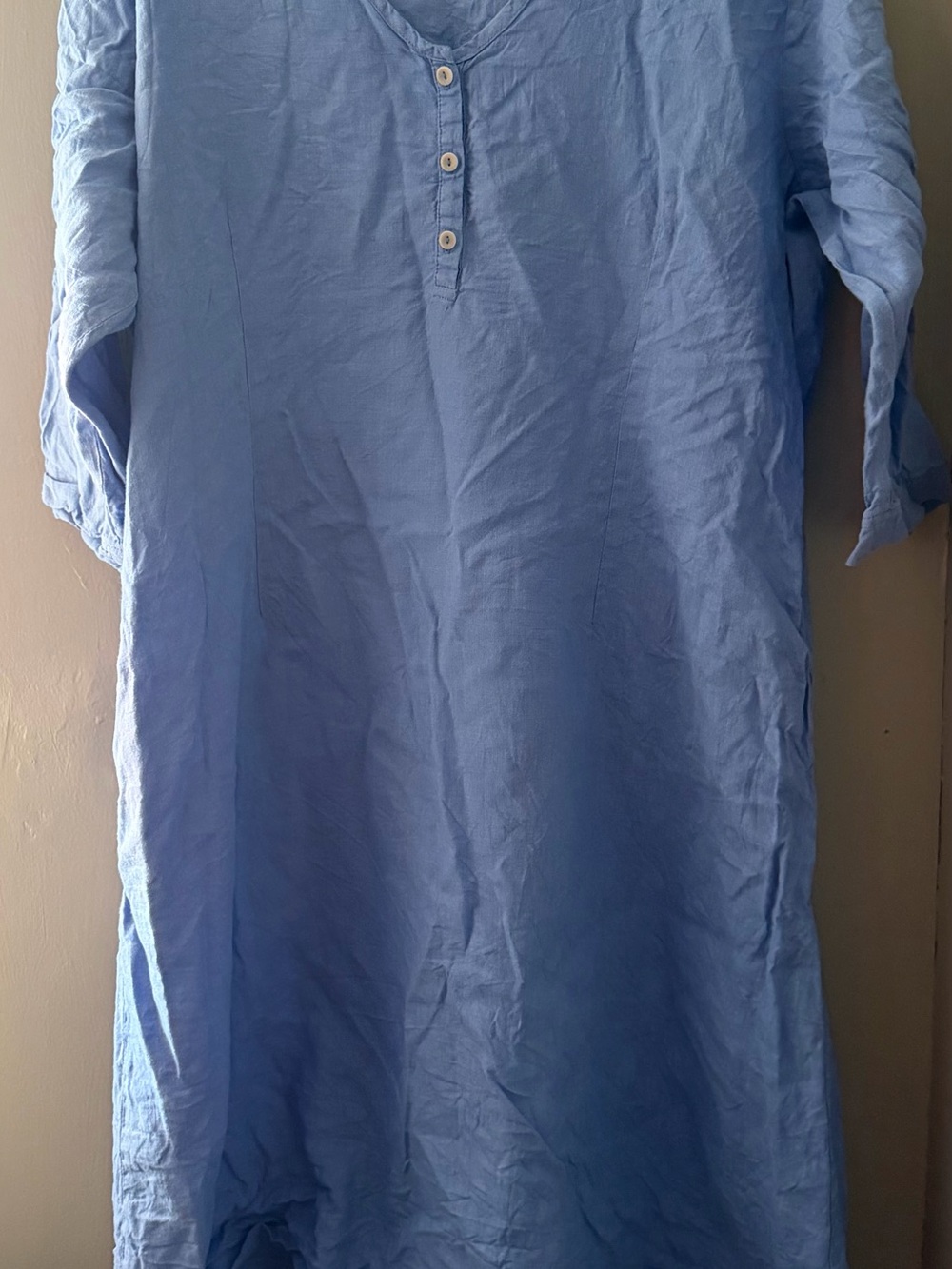 Flax Light Blue Casual Button-Down dress 3/4 sleeve 100% linen